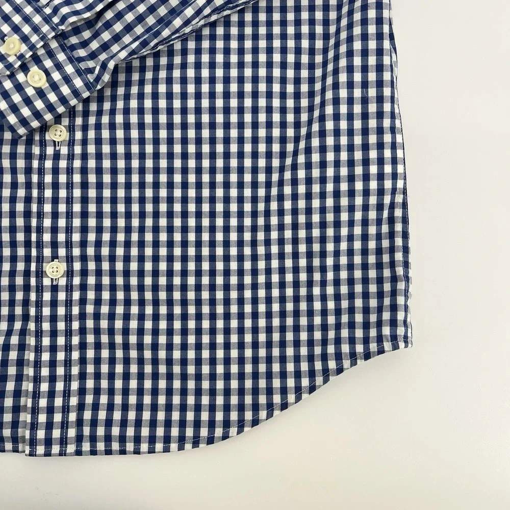Banana Republic Men's Shirt Size SMALL 14-14 1/2 Slim Fit Blue Check Long Sleeve